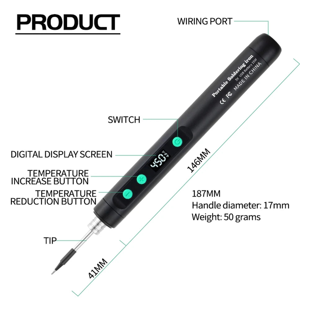 Wireless Electric Soldering Iron Kit 180-450 Temperature Adjustable Fast Charging Solder Iron Portable Soldering Repair Tool