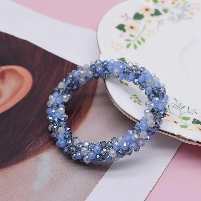 Mixed Color Trendy Glass Bead Bracelet Elastic Handmade Strand Bracelets for Women Gift New Hair Accessory Glass Beads Bracelet