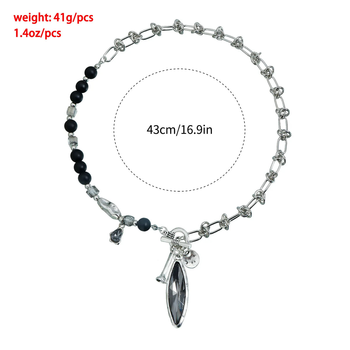 Jewelry Oval Mirror Black Crystal Water Drop Pendant Vintage Splicing Necklace