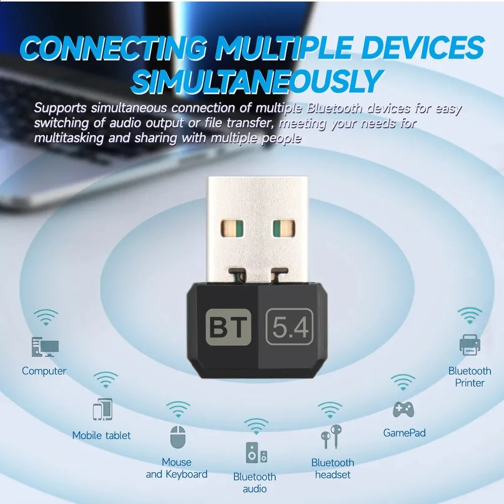 USB Bluetooth 5.4 5.3 Adapter WIreless Transmitter Receiver Audio Bluetooth For Bluetooth Adapter For Win8.1/10/11 Driver Free