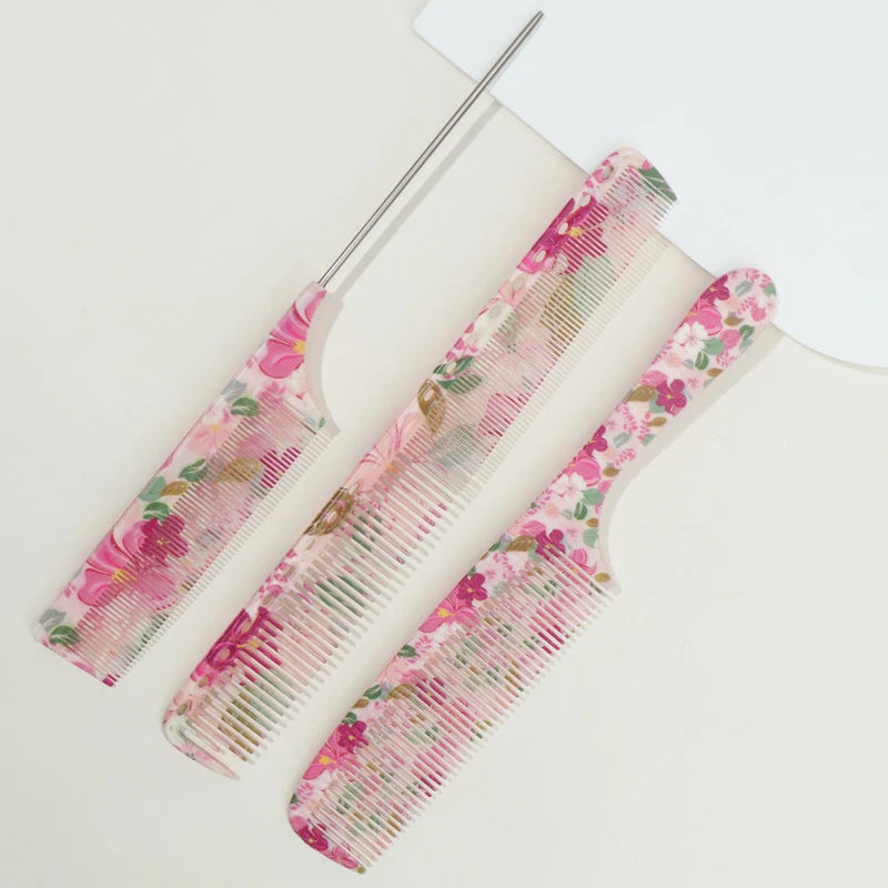 1Pc/3Pcs Hair Combs Including Pointed Tail Comb And Flat Comb. Durable ABS Material. Flower Pattern, Not Picky About Hair Type