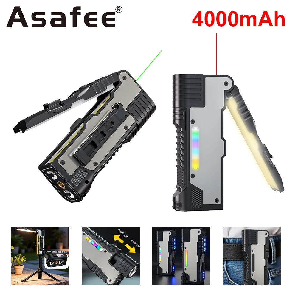 Asafee M20 Multi-functional Foldable Magnet Flashlight 3 Lighting Modes  Rechargeable Torch RGB Atmosphere LED  Work Flashlight