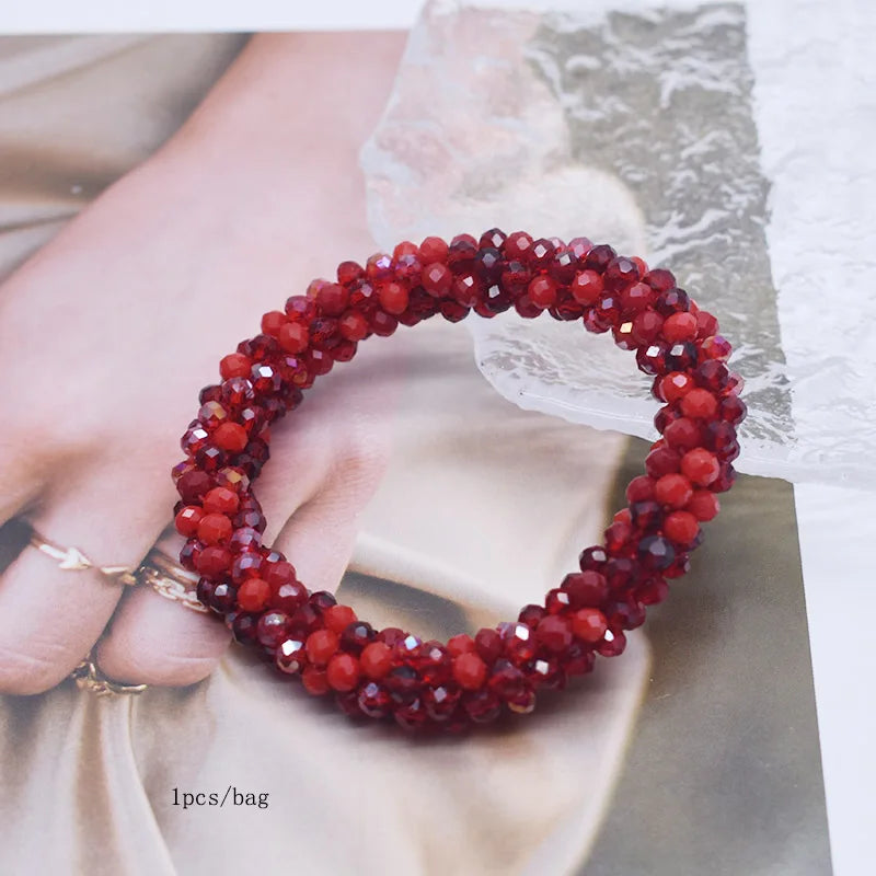 Mixed Color Trendy Glass Bead Bracelet Elastic Handmade Strand Bracelets for Women Gift New Hair Accessory Glass Beads Bracelet