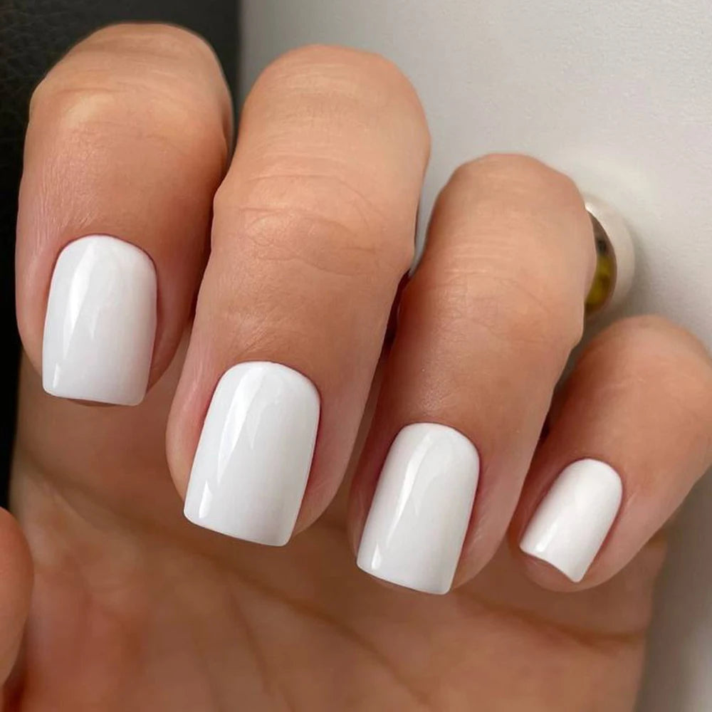 100pcs White Medium Square False Nails Full Cover Acrylic Artifical Fake Nail Tips Women Nail Decoration 10 Sizes Press On Nails