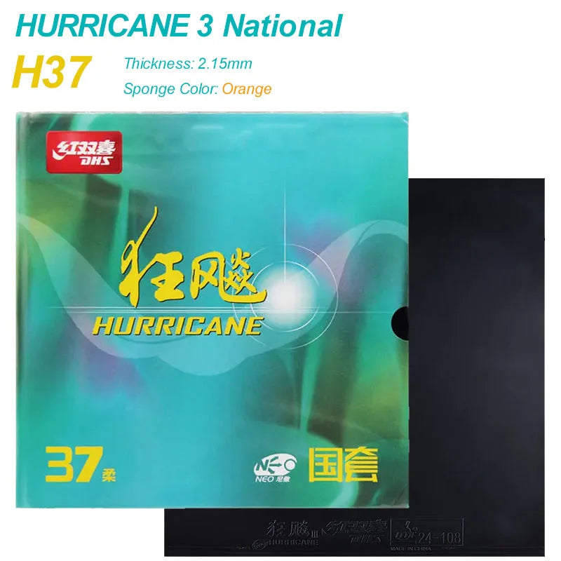 DHS Hurricane 3 H37 Table Tennis Rubber Provincial National Ping Pong Rubber Blue/Orange Sponge Professional for Backhand Loop