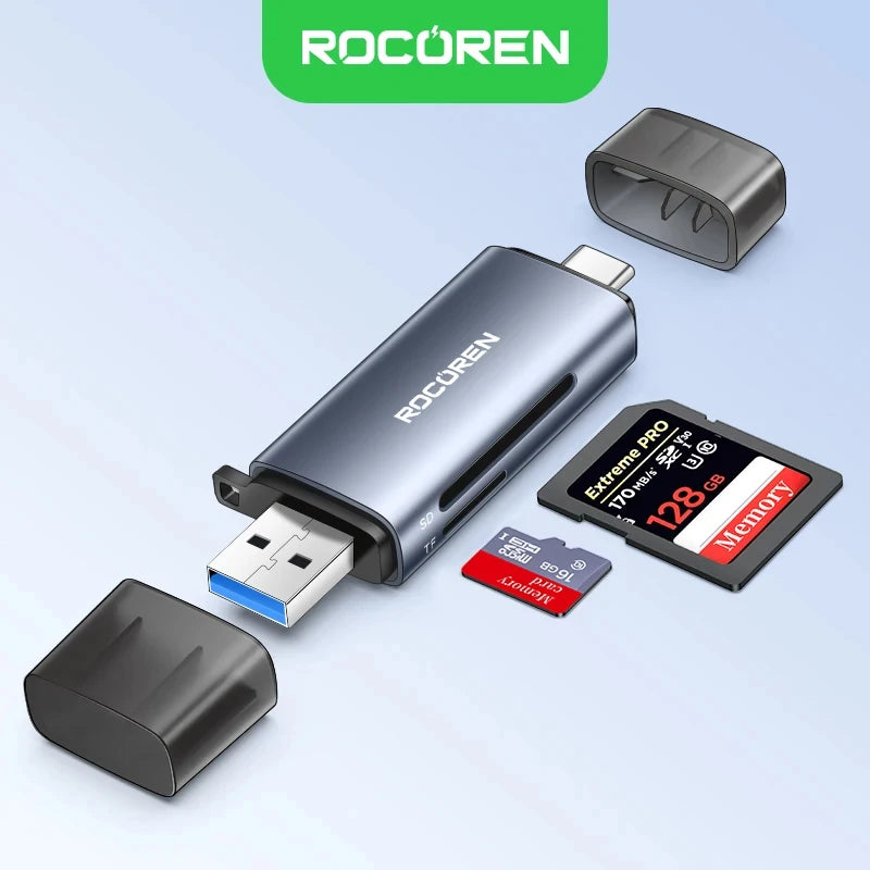 Rocoren Card Reader 2 in 1 USB 3.0 5Gbps USB A USB C Combined Design SD/TF Cards 2TB Smart Cardreader for Laptop Accessories