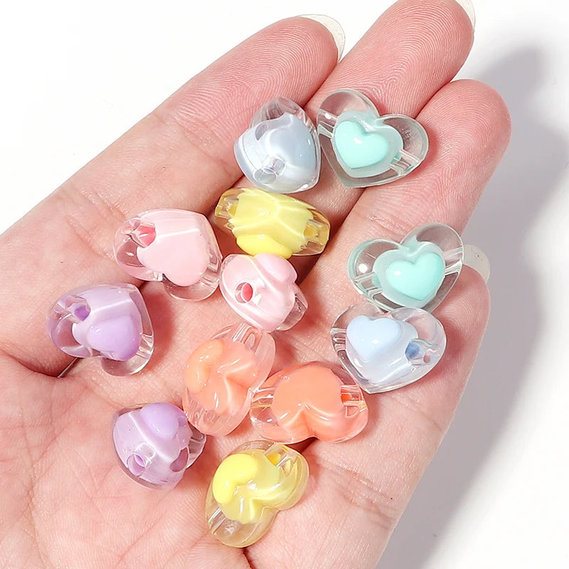 50pcs 17x10mm Heart Acrylic Beads Transparent Mixed Color Spacer Beads Handmade Clipbook Bracelets Earrings Jewelry