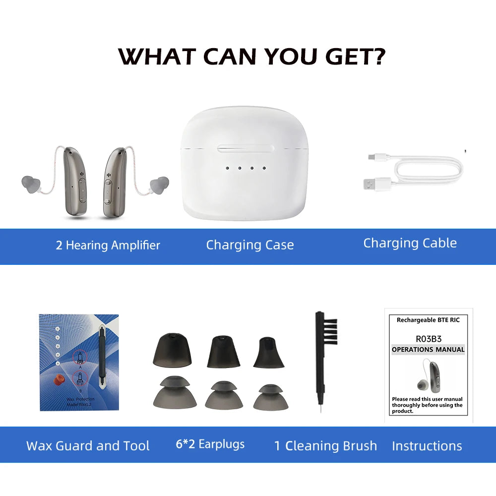 Mirasing Hearing Aids，Bluetooth RIC Hearing Aid - 2025 Rechargeable BTE with Noise Cancelling & Charging Case