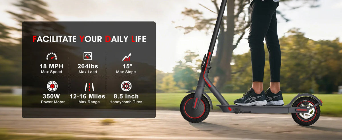 OBX 350W Motor Folding Electric Scooter For Adults 36V 5.2AH Battery Rang 8.5'' Solid Tire 18MPH 15Miles Long Range APP Control