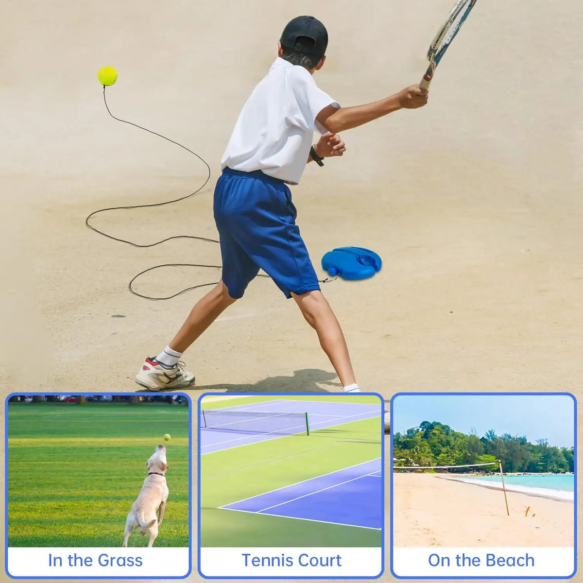 1G-Portable Tennis Rebounder Kit Tennis Trainer Rebound Ball Solo Training Equipment 1 String Balls for Beginners Exercise