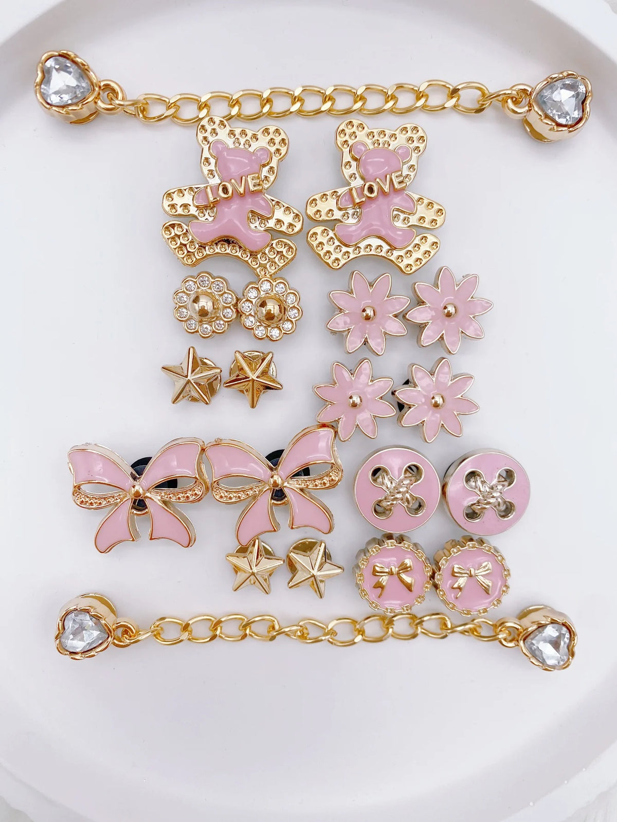 20 Pcs Trendy Pink Bear Chain Shoe Charms, Detachable DIY Accessories for Garden Shoes & Sandals, Versatile Outdoor Shoe Decorat