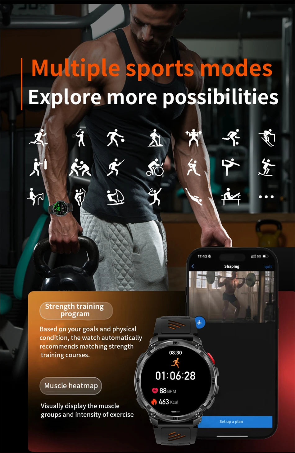 2026 GPS Sports Smart Watch 1.7-Inch AMOLED Screen Outdoor Sports Compass Heart Rate IP68 Waterproof Bluetooth Call Smartwatches