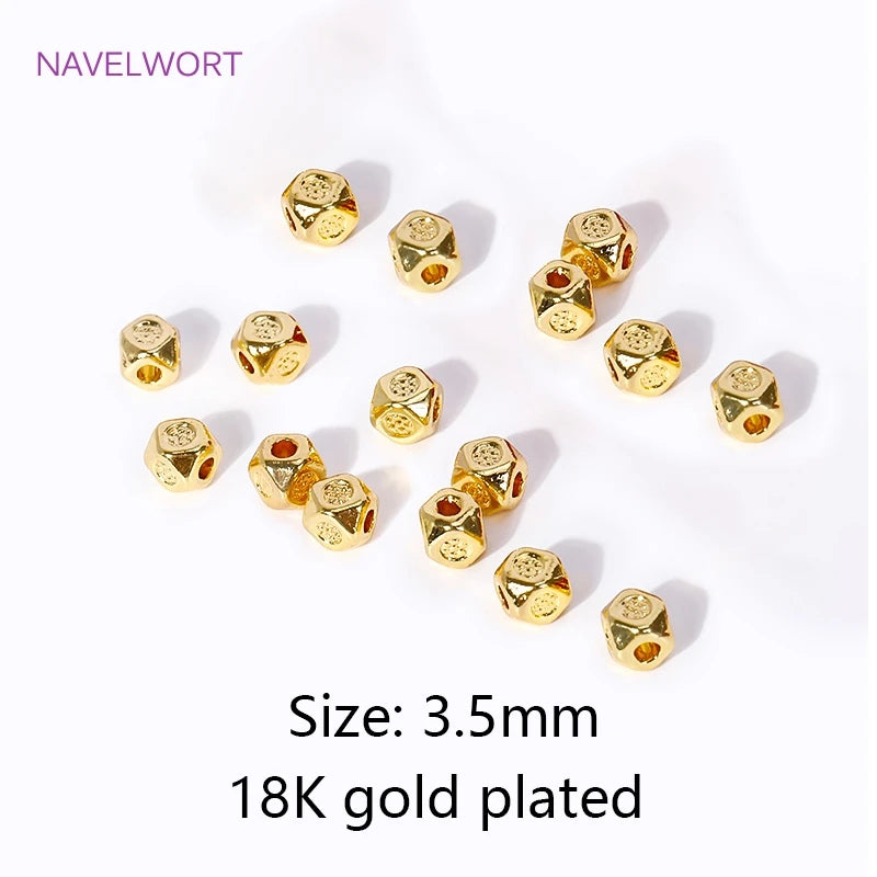 Multi-Faceted Brass 18K Gold Plated 3.5mm Cube Beads For Fashion Jewelry Making Supplies,Beads For Beading DIY Accessories