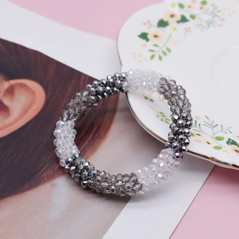Mixed Color Trendy Glass Bead Bracelet Elastic Handmade Strand Bracelets for Women Gift New Hair Accessory Glass Beads Bracelet