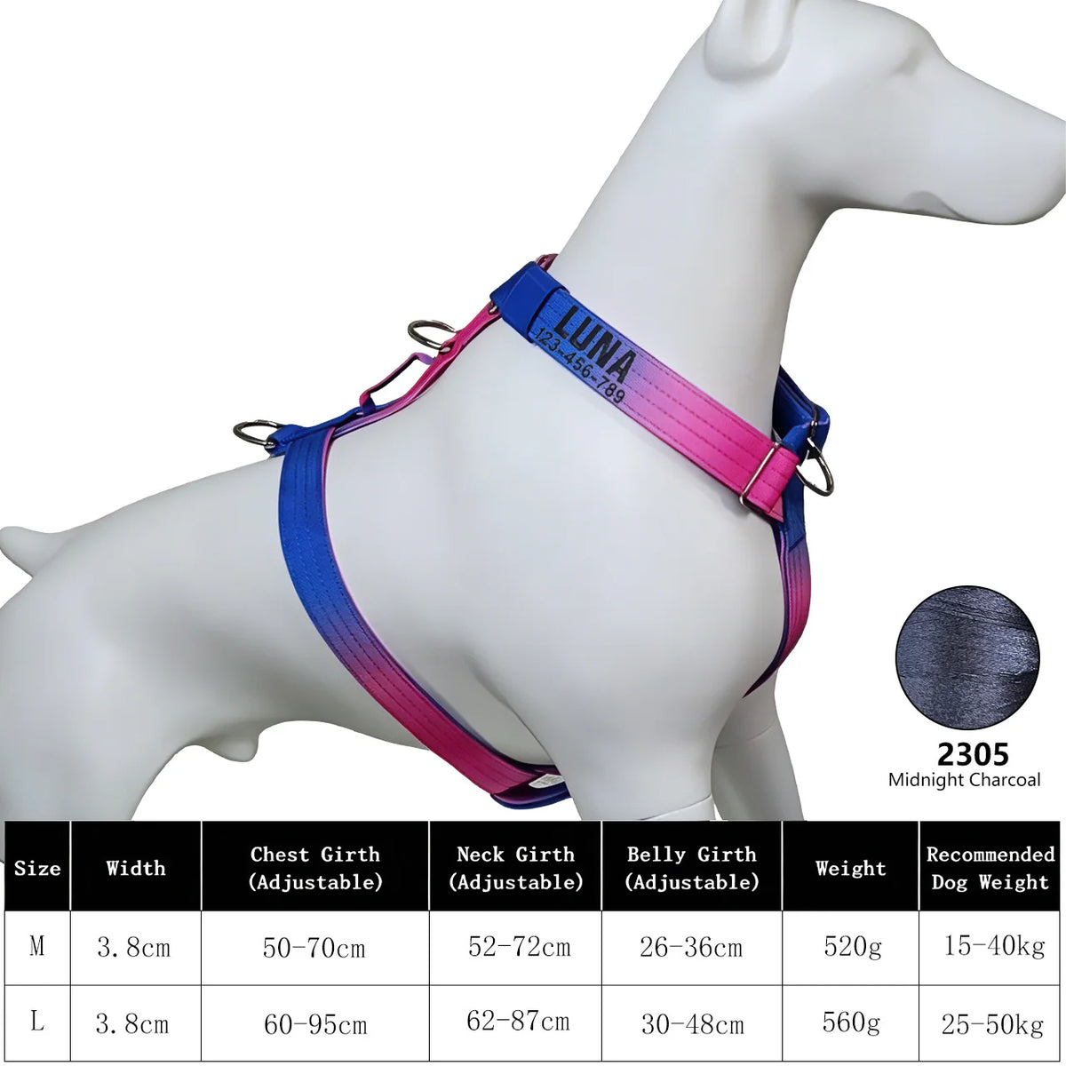 No Pull Reflective Dog Harness, Adjustable Chest Vest for Small Medium Large Dogs, Custom Embroidered Name & Phone