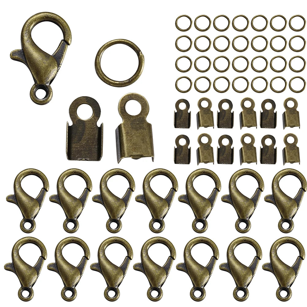 80Pcs/lot Alloy Lobster Clasp Jump Rings Connector Clasp Crimp End For Bracelet Necklace Chains DIY Jewelry Making Supplies