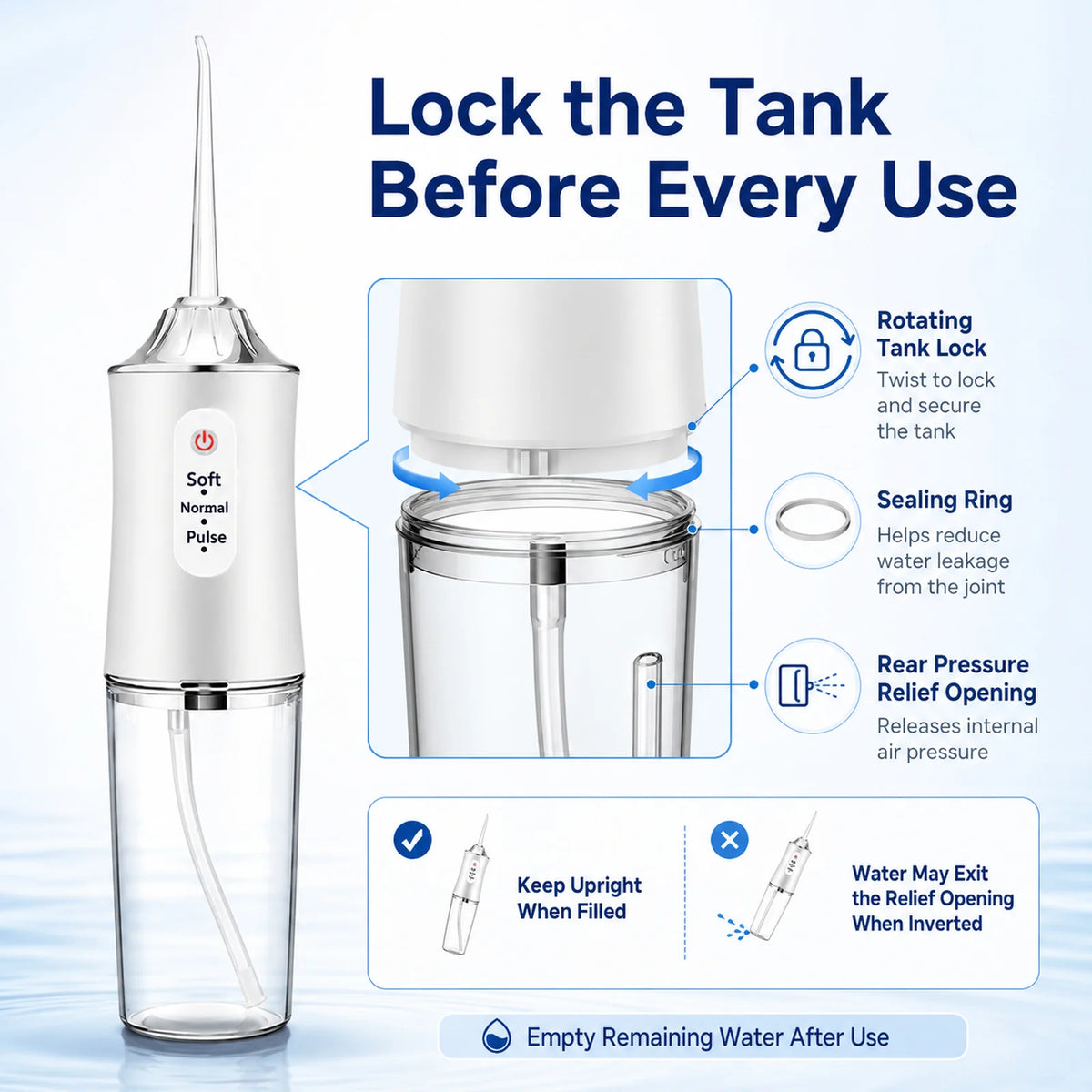 Powerful Battery Electric Pick Ipx7 3 Modes Rechargeable Teeth Cleaning Replacement Tips Oral Irrigator Water Dental Flosser