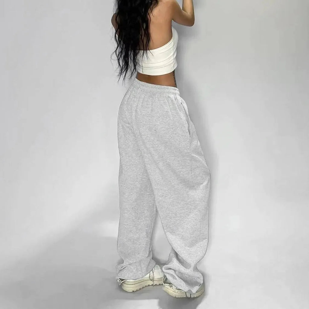 Retro Y2K Baggy Pants Fashion Women Pocket Elastic Waist Oversized Vintage Wide Leg Pant Casual Streetwear Sweatpant Trousers