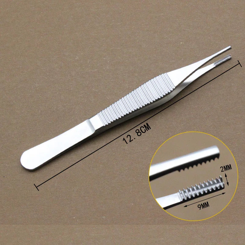 1pcs Ophthalmic Tweezers Tissue Forceps Stainless steel Teethed Platforms Forceps Surgical Instruments 120mm