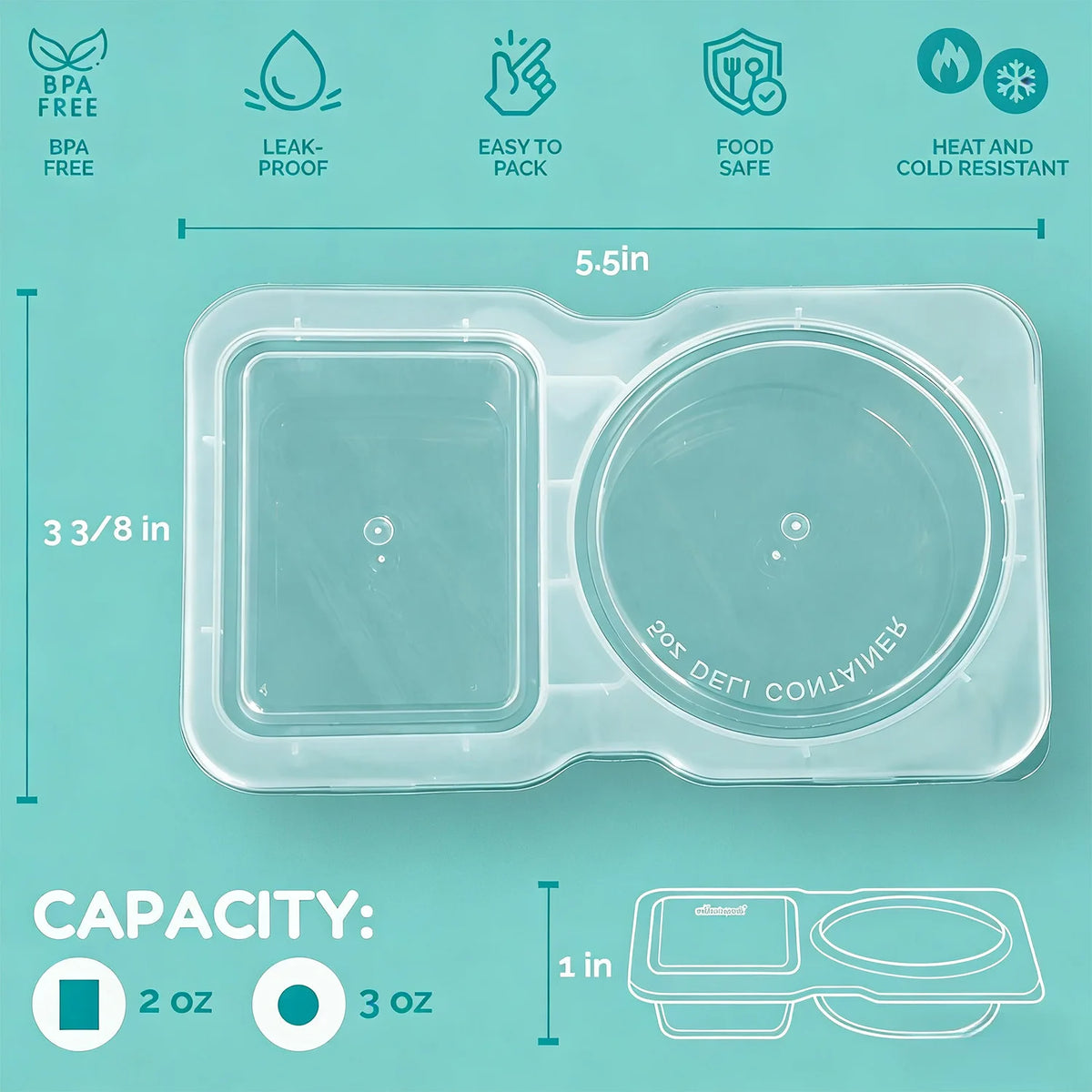 15/30 Pack 2 Compartment Snack Containers with Lids & Forks – Leak-Proof, Reusable Plastic Snack Packs for Kids & Adults