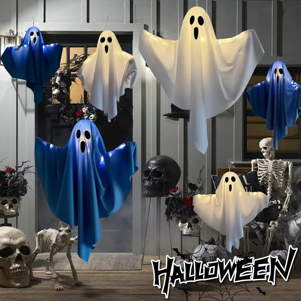 Halloween Ghost Hanging Decorations Halloween Hanging Light Up White Flying Ghosts Tree Window Wall Scary Ornament 50X40cm