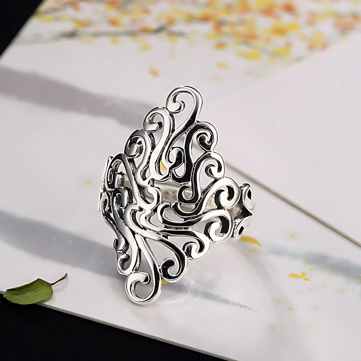 925 Sterling Silver Flower Geometry Ring For Women Girl Hollow Out Zircon Grace Wide Jewelry Gift Dropshipping