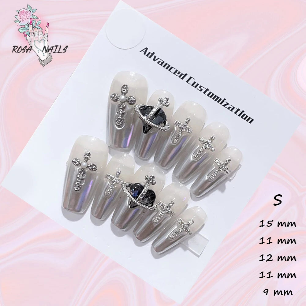 Punk Dragon Charms Press on Nail Artificial Long False Nails XS Black Dragons Goth Presson Tips Butterfly Fake Nail y2k Pressons