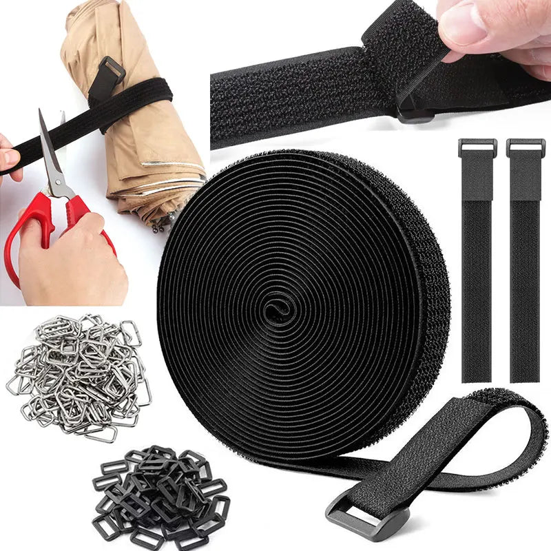 2/5M Hook and Loop Straps Reusable Fastener Cable Tape with Buckles Cut-to-Length Nylon Securing Wire Cord Ties Organizer Tape