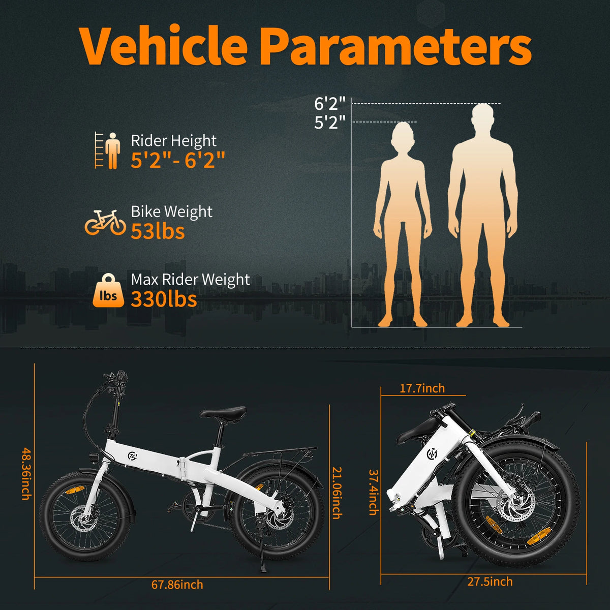 Powerful 750W Foldable Electric Bike 20 Inch Urban E-Bicycle 48V 15Ah Battery E-Bike Dual Disc Brakes 7-Level Shock Absorption