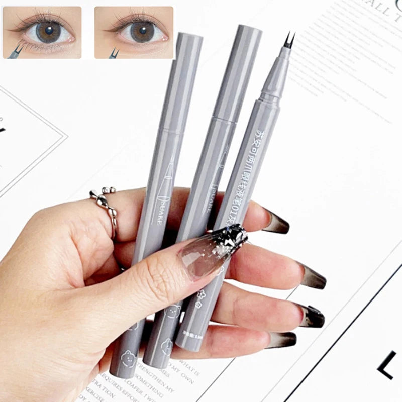 Ultra-thin 2 Fork Tip Liquid Eyeliner Lower Eyelash Pen Makeup Quick Dry Smooth Eye Liner 2 Point Eyebrow Tattoo Pencil Cosmetic