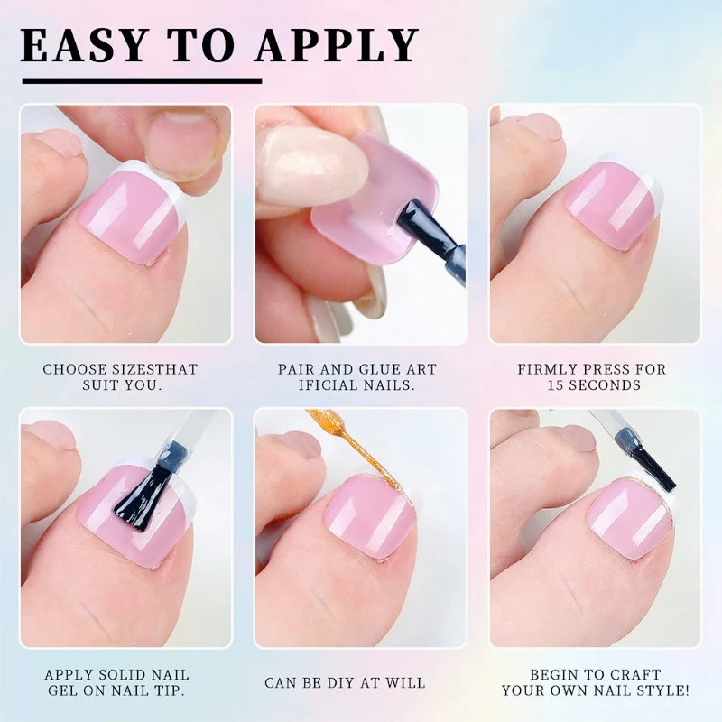 120pcs Short Square False Toe Nail Tips Pink French Soft Gel Press on Toenails White Edge Fake Toe Nails Full Cover Toe Nail Tip