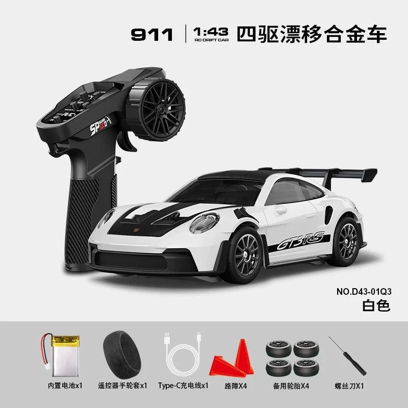 1:43 Scale RC 4WD Drift Alloy Car with Gyro Remote Control Toy for Boys Children's Christmas And Halloween Gifts