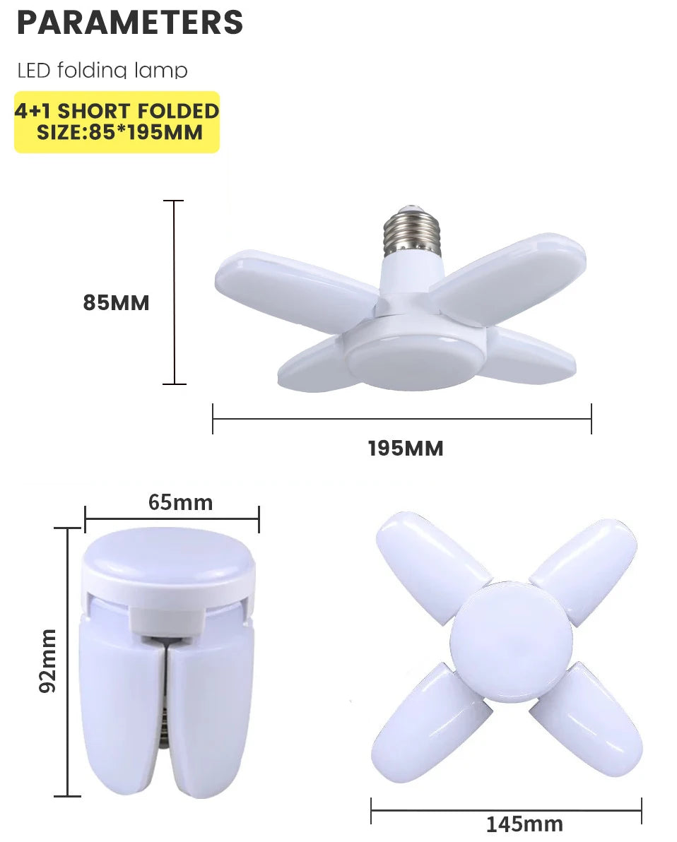 E27 Fan Shape Foldable 28W LED Bulb AC220V/110V Deformation for Home Ceiling Lights Warehouse and Garage White Light 6500K Bulb