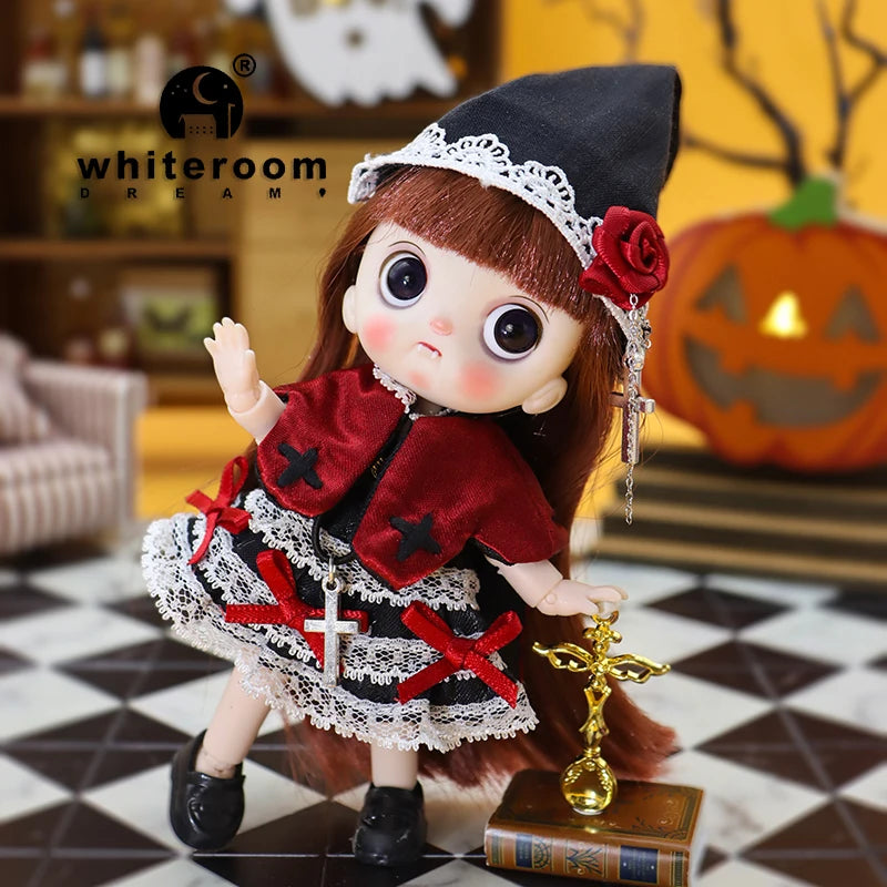 2026 Halloween Doll New OB11 BJD Witch Suit Dress bjd Doll Accessories Blood Makeup Equipment Horror Cute Girl Dress 13cm Gift