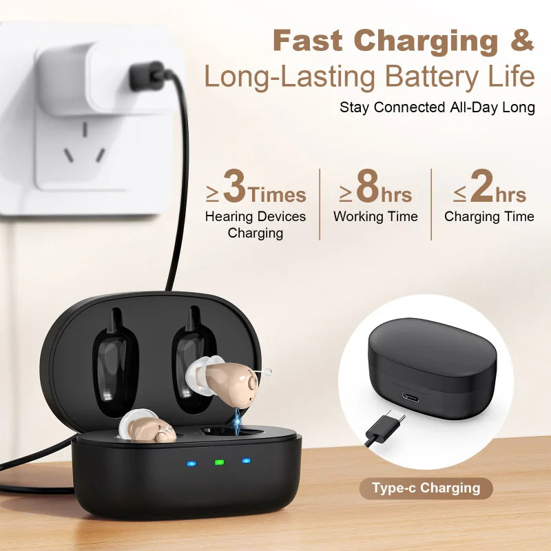 Rechargeable Hearing Aid for the Elderly In-the-Ear Intelligent Noise Reduction Hearing Aid ITE Large Capacity Charging Case