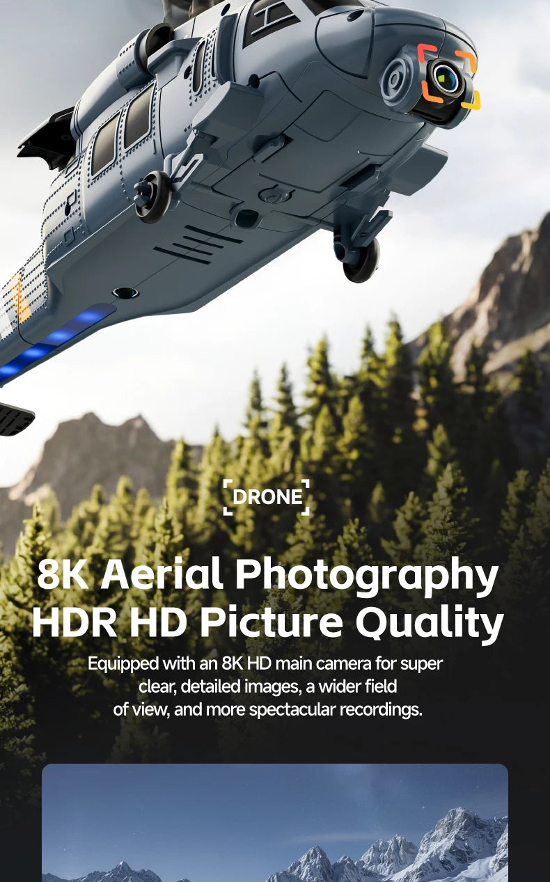 8K HD Camera RC Helicopter With LCD Screen Optical Flow Positioning One Key Takeoff WIFI FPV RC Airplane Single-Rotor Flybarless