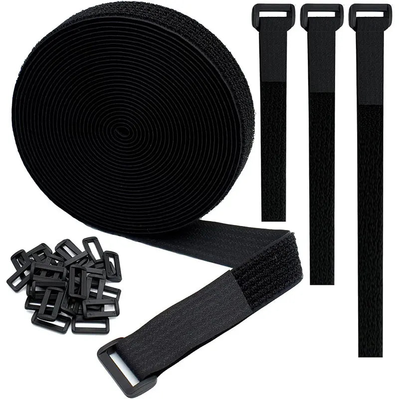 2/5M Hook and Loop Straps Reusable Fastener Cable Tape with Buckles Cut-to-Length Nylon Securing Wire Cord Ties Organizer Tape