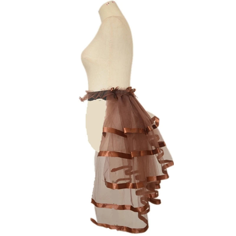 Summer Victorian Steampunk Bustle Skirt 5 Layered Tie-on Belt Tulle Tutu Overskirt Dance Performances Halloween Cosplay Costume