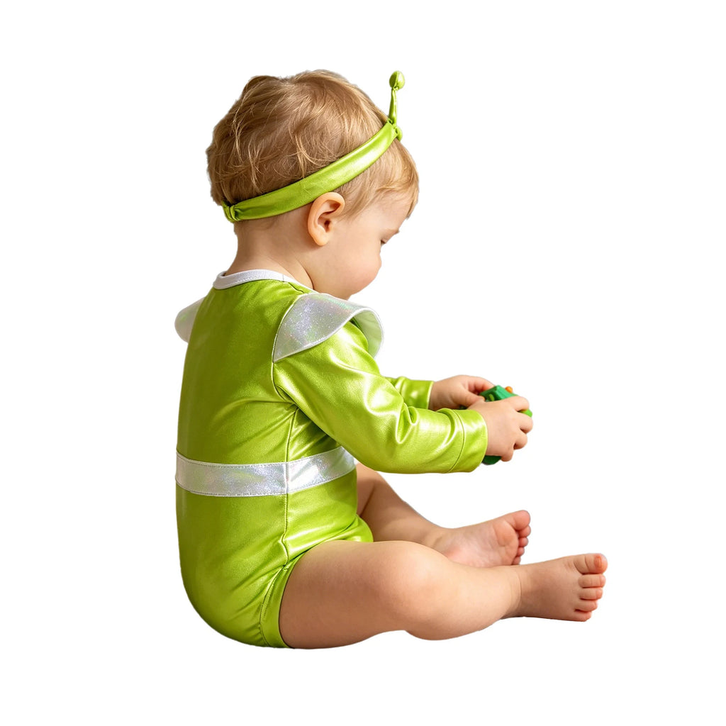 Little Boys Girls Halloween Theme Party Metallic Shiny Alien Rompers Space Robot Astronaut Dress Up Jumpsuit Photography Costume