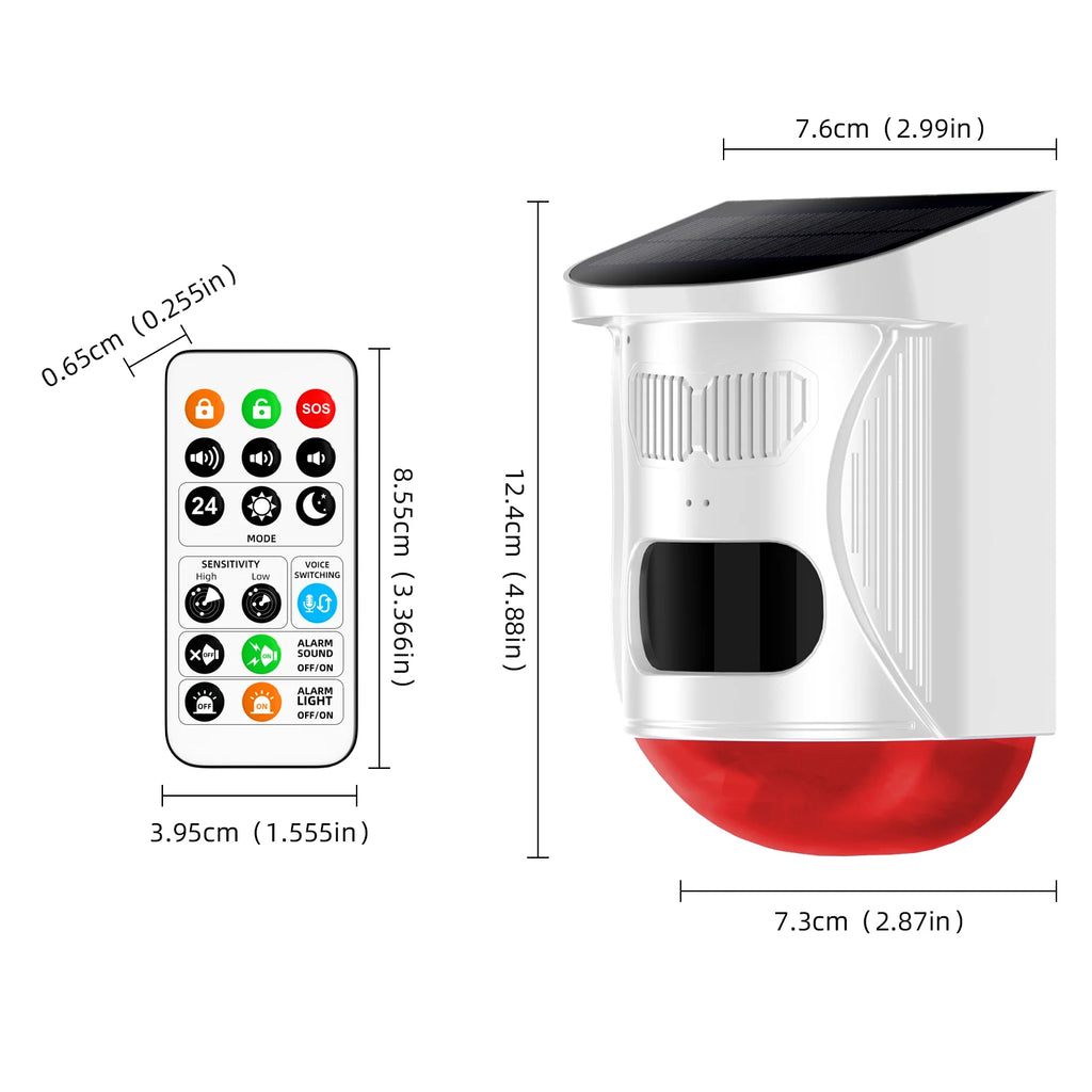 Solar Strobe Alarm Light with Motion Sensor Siren Outdoor Alarm Siren with Remote Controller 120db Sound Security Siren Light