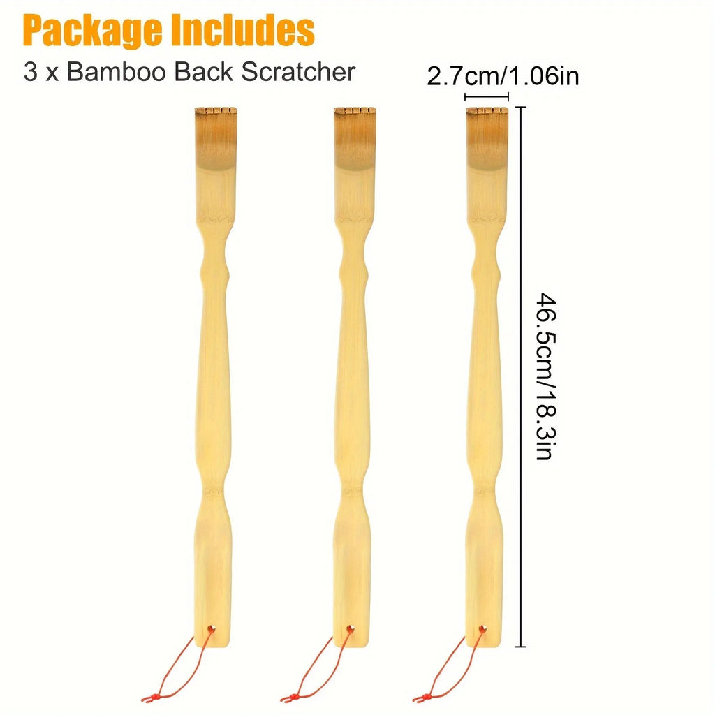 3Pcs Heavy Duty Bamboo Back Scratcher Long Handle Portable Household Daily Relax Accessory