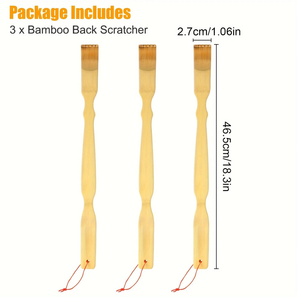 3Pcs Heavy Duty Bamboo Back Scratcher Long Handle Portable Household Daily Relax Accessory