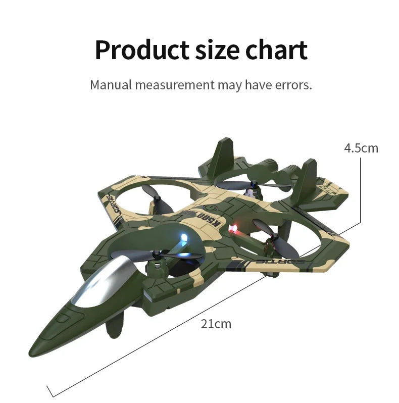 K500 MAX RC Plane Fighter 2.4G Remote Control Stunt Glider 360 ° Rolling Flight Flying EPP Foam Airplane with LED Toys for Kids