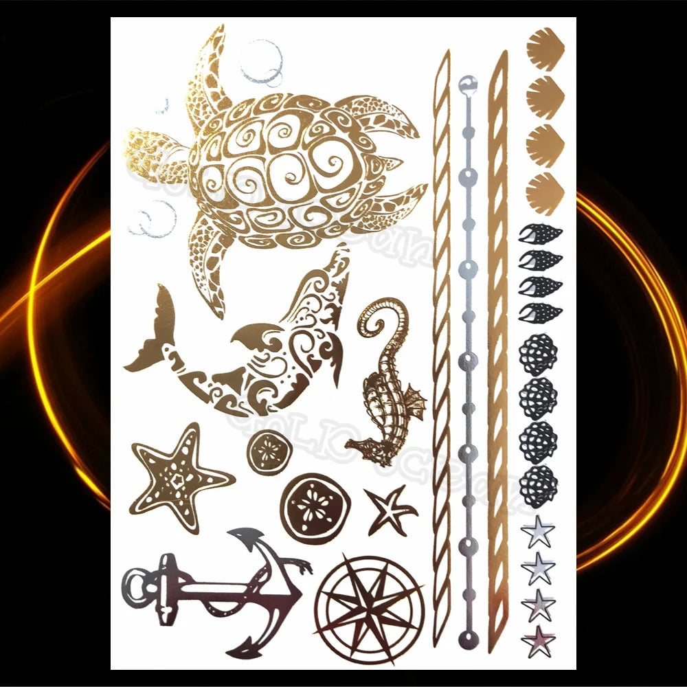 1PC Summer Style Men Women Body Art Gold Metallic Tattoo Sticker HYS-101 Chain Bracelet Fake Jewelry Waterproof Temporary Tattoo