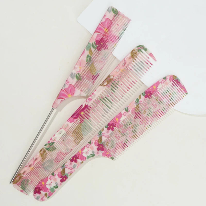 1Pc/3Pcs Hair Combs Including Pointed Tail Comb And Flat Comb. Durable ABS Material. Flower Pattern, Not Picky About Hair Type