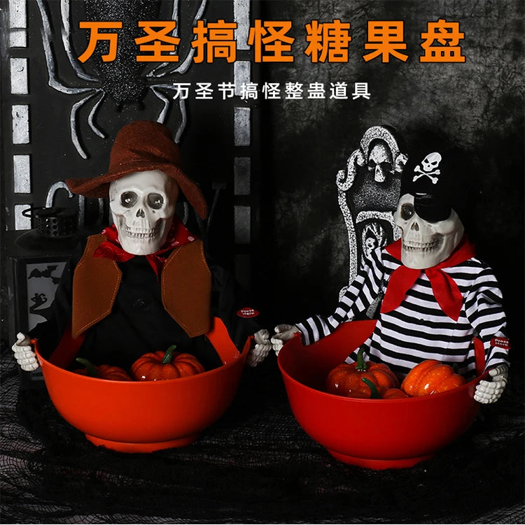 Halloween scene decoration: Pumpkin bucket, funny candy plate, props, ornaments, event atmosphere decorations, bar decor