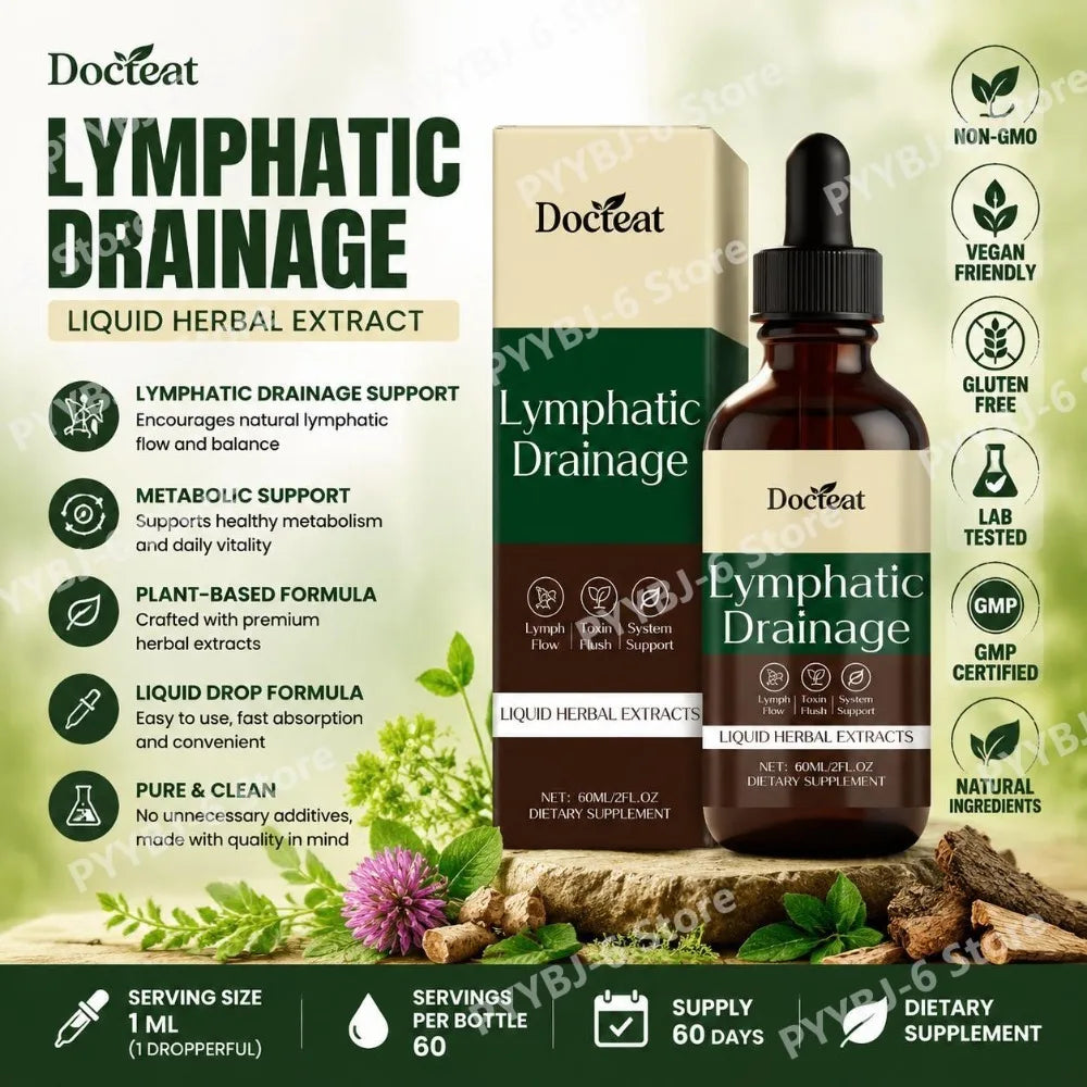 Docteat Lymphatic Drainage Liquid Herbal Extract Drops for Metabolic Needs Support with Cleavers Red Clover Stillingia 60 ML