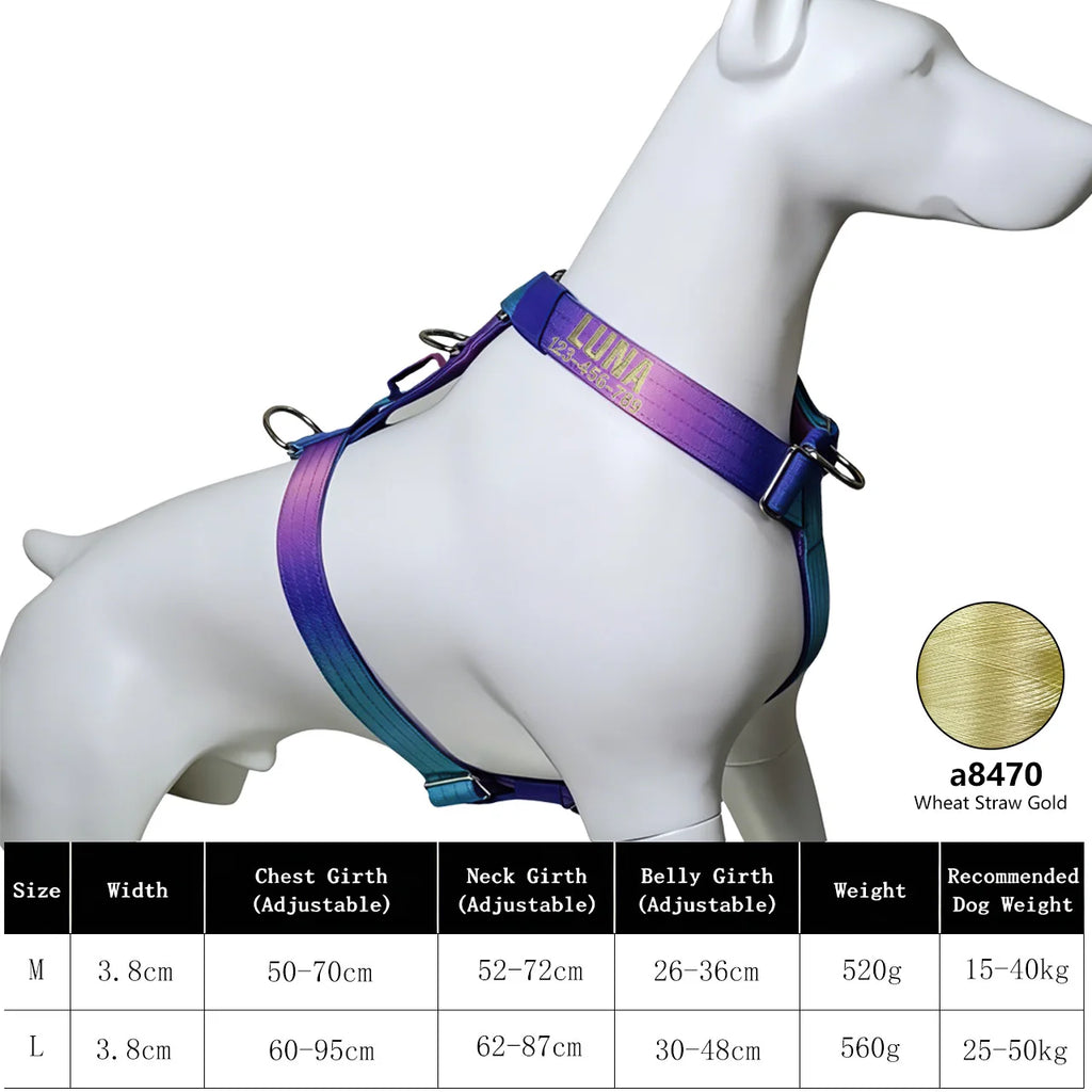 No Pull Reflective Dog Harness, Adjustable Chest Vest for Small Medium Large Dogs, Custom Embroidered Name & Phone