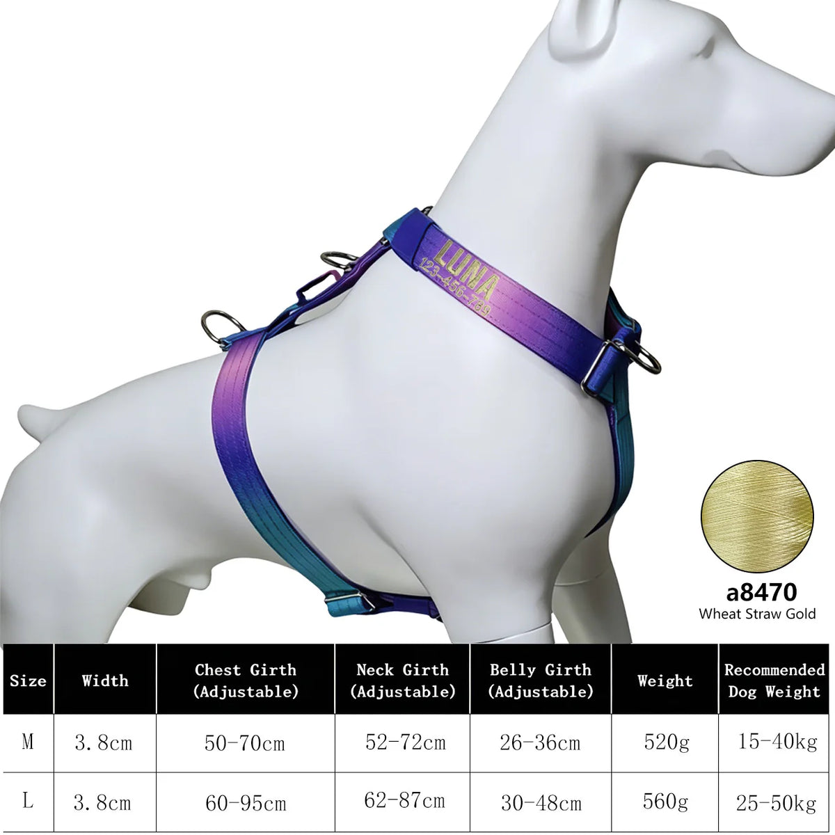 No Pull Reflective Dog Harness, Adjustable Chest Vest for Small Medium Large Dogs, Custom Embroidered Name & Phone