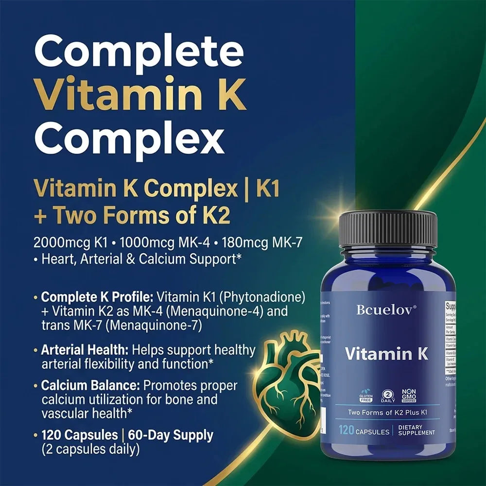 Vitamin K2 Supplement - Supports Bone Density, Teeth, Skin, Heart Health and Immunity